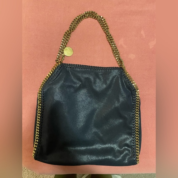 Stella McCartney Falabella Small Shaggy Deer Tote Bag — navy blue, gold chain - Picture 1 of 5